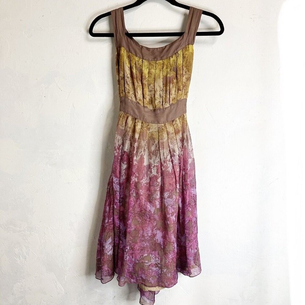 Anthro Anne Sui Silk Dress Womens 4 Vintage Y2K Hi-low Midi Floral Summer Flowy